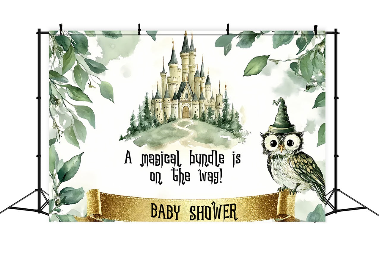 Toile de fond Baby Shower Hibou Château Enchanté Forêt CSH2-113