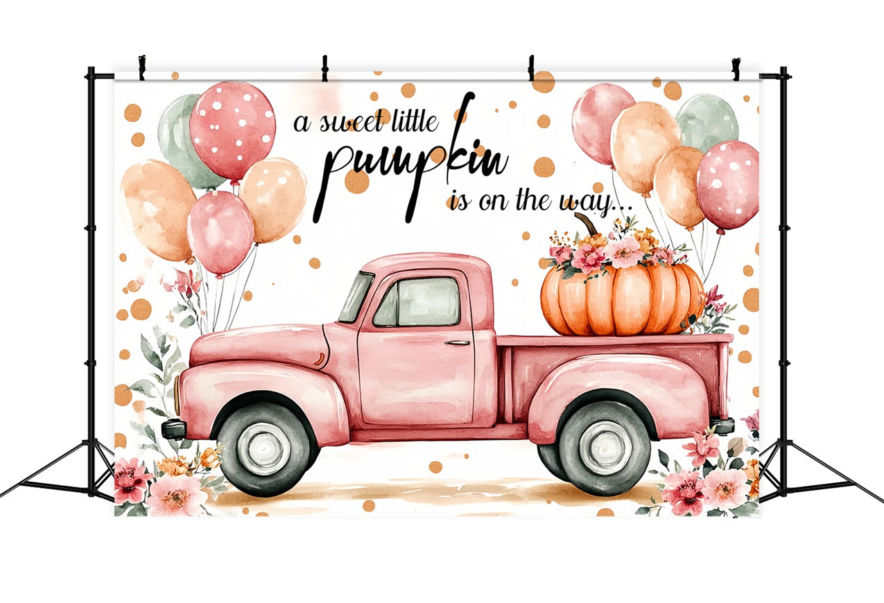 Toile de fond Baby Shower Petit Potiron Camion Ballons Fleurs CSH2-114