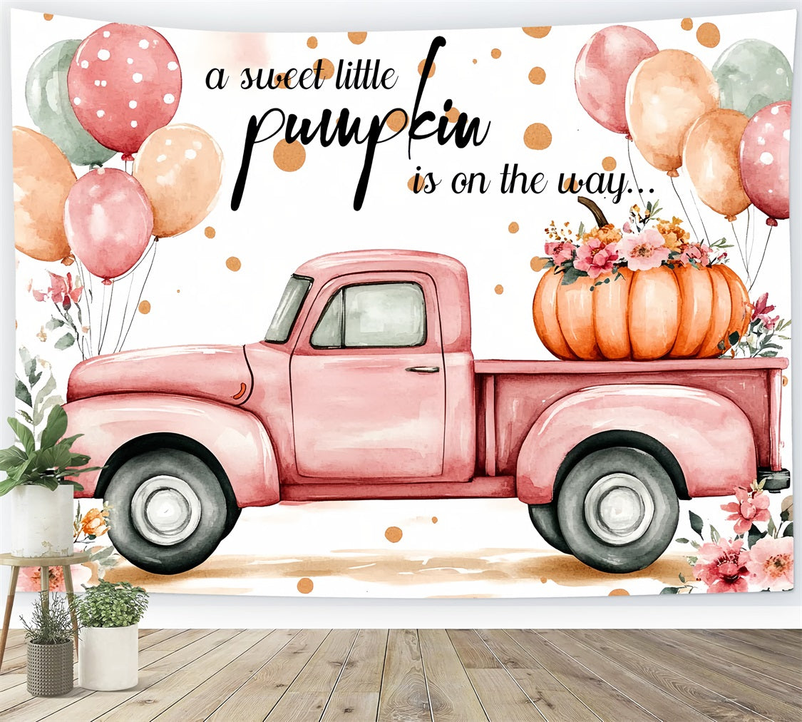 Toile de fond Baby Shower Petit Potiron Camion Ballons Fleurs CSH2-114