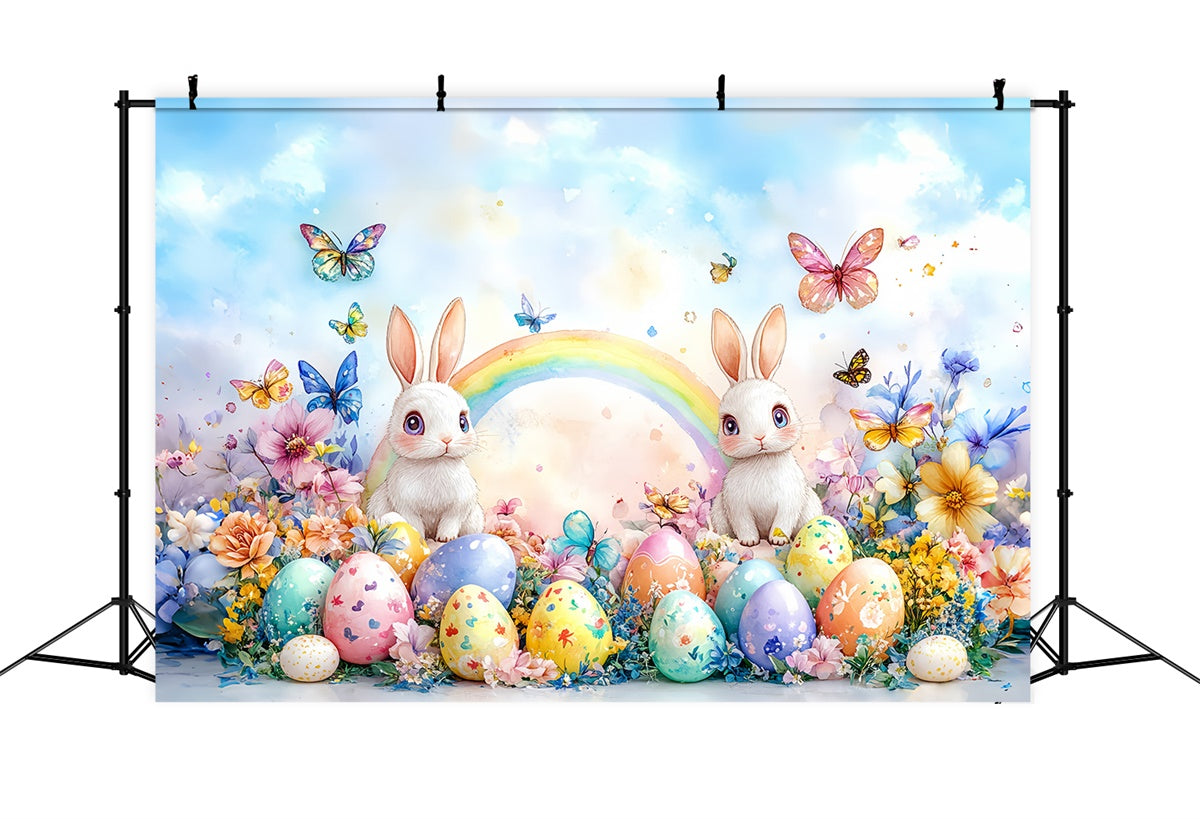 Toile de fond Studio Photo Pâques Arc-en-Ciel Lapin Œufs Colorés CSH2-12