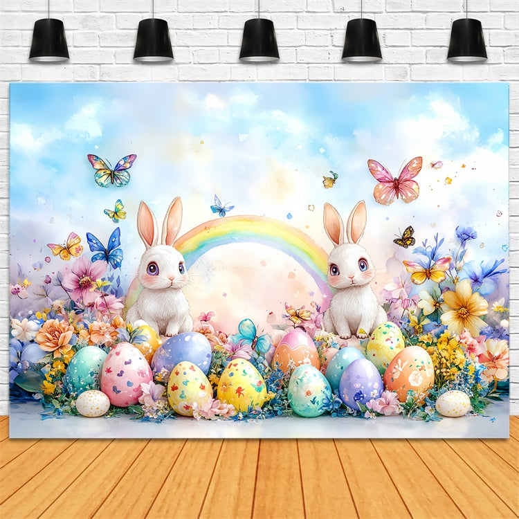 Toile de fond Studio Photo Pâques Arc-en-Ciel Lapin Œufs Colorés CSH2-12