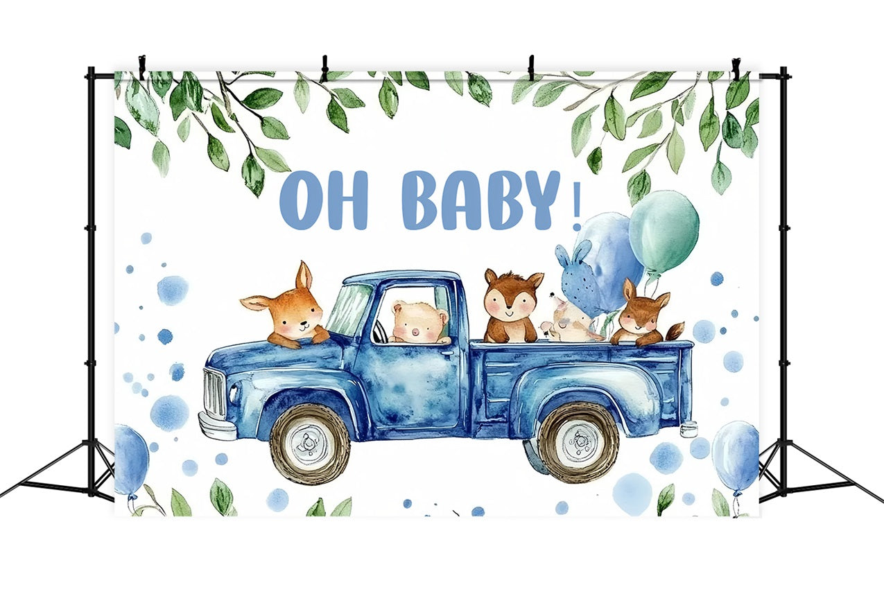 Toile de fond Baby Shower Forêt Camion Bleu Aventure CSH2-121