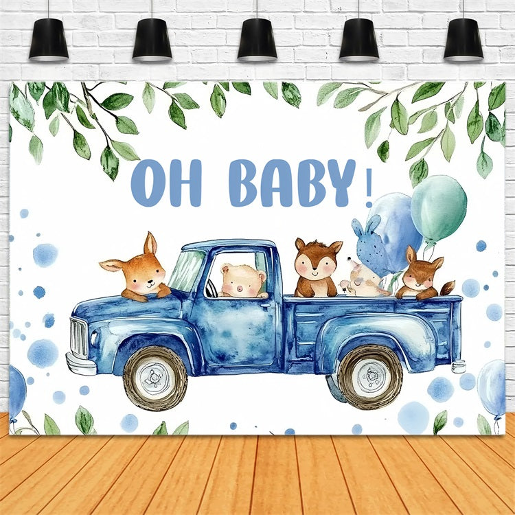 Toile de fond Baby Shower Forêt Camion Bleu Aventure CSH2-121