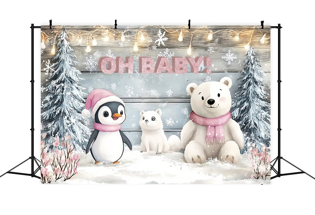 Toile de fond Baby Shower Merveille Hivernale Pingouins Ours CSH2-122