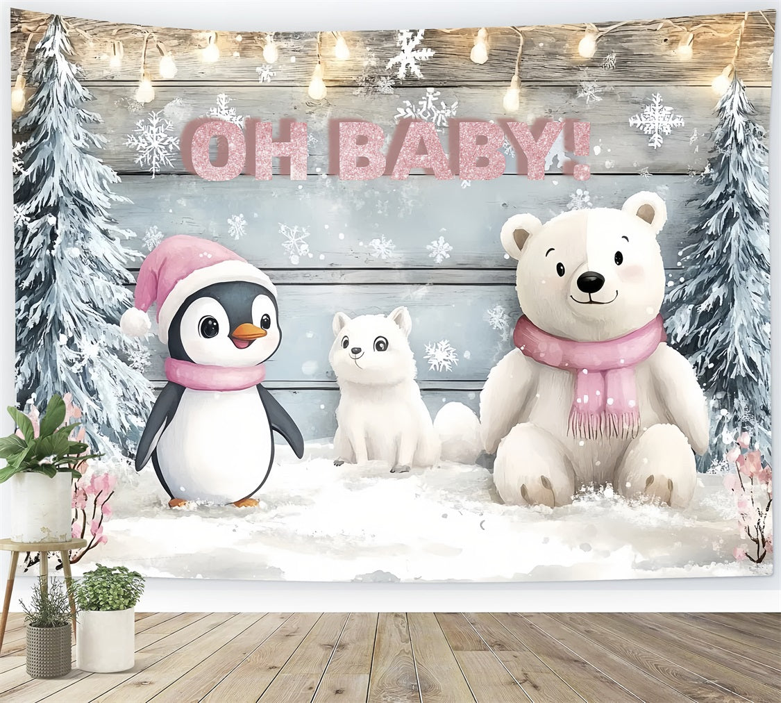 Toile de fond Baby Shower Merveille Hivernale Pingouins Ours CSH2-122