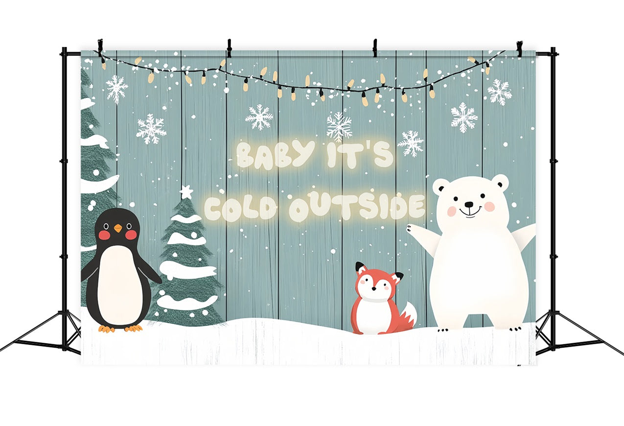 Toile de fond Baby Shower Amis des Animaux Hivernaux CSH2-123