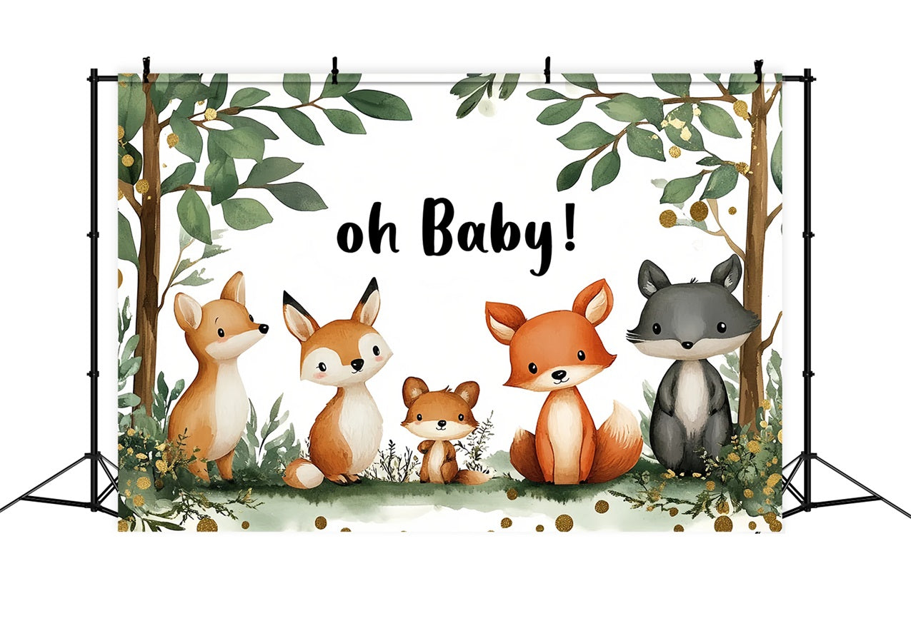 Toile de fond Baby Shower Baby Shower Safari Animaux de la Forêt Feuilles CSH2-133