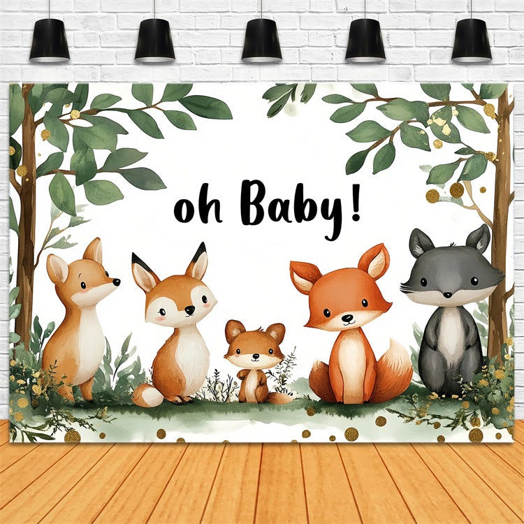 Toile de fond Baby Shower Baby Shower Safari Animaux de la Forêt Feuilles CSH2-133