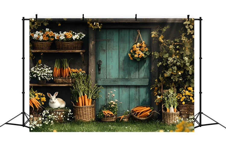 Toile de fond Photo Pâques Porte en Bois Jardin Carottes CSH2-14