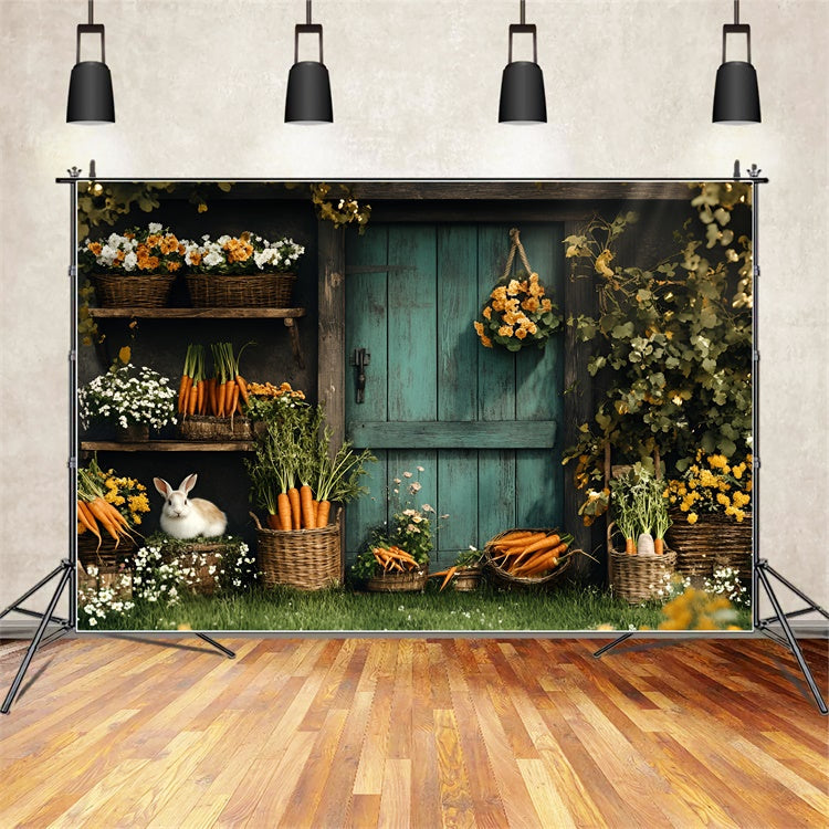 Toile de fond Photo Pâques Porte en Bois Jardin Carottes CSH2-14