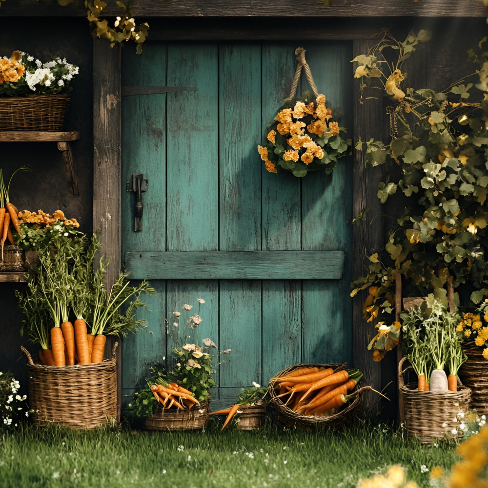 Toile de fond Photo Pâques Porte en Bois Jardin Carottes CSH2-14