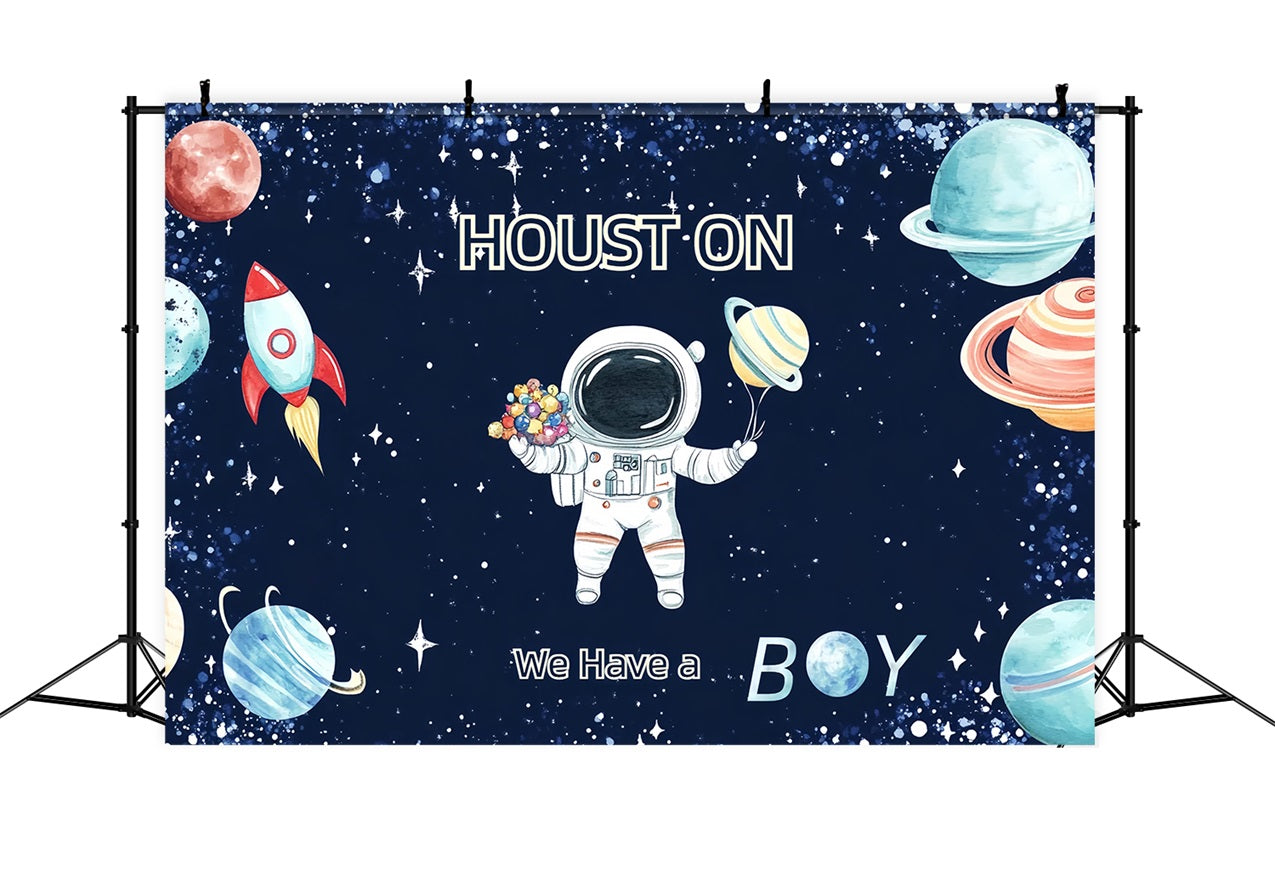 Toile de fond Baby Shower Garçon Aventure Spatiale Annonce CSH2-142