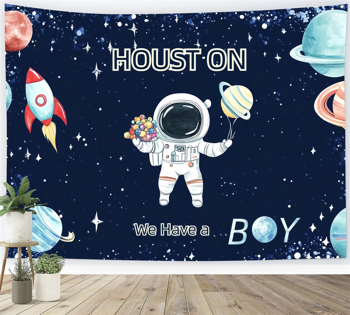 Toile de fond Baby Shower Garçon Aventure Spatiale Annonce CSH2-142