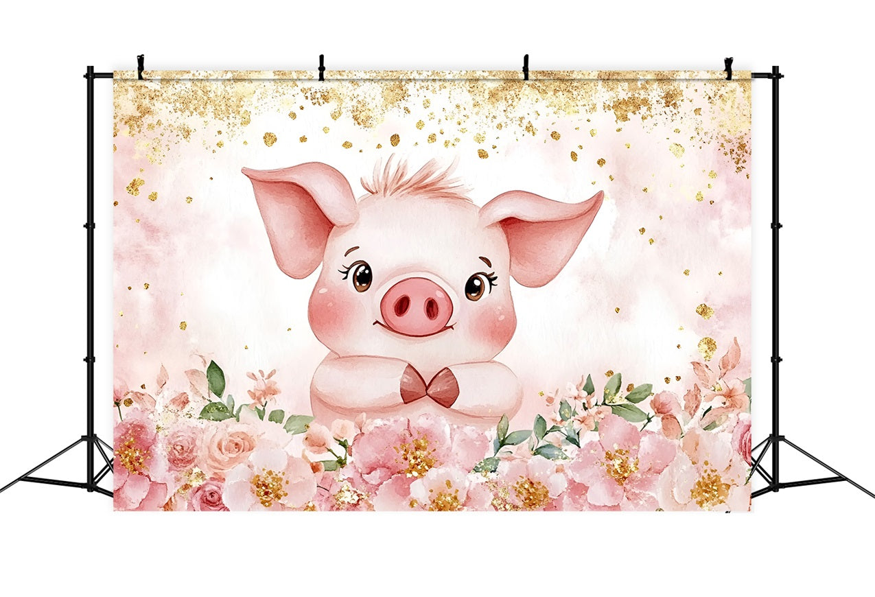 Toile de fond Baby Shower Idées Porcelet Rose Floral CSH2-153