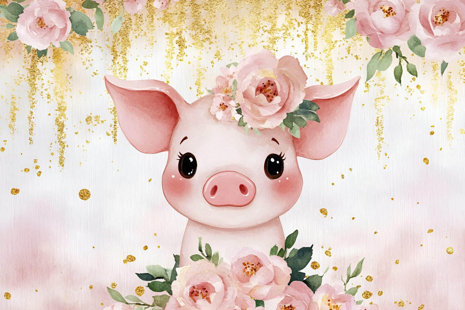 Toile de fond Baby Shower Cochon Fleurs Couronne CSH2-154