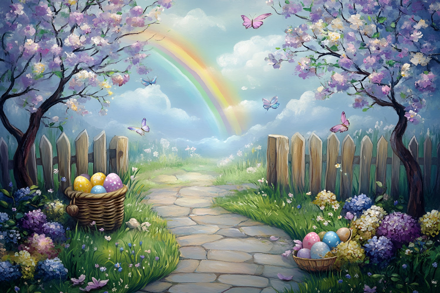 Toile de fond Studio Photo Pâques Papillon Jardin Œufs Pastel CSH2-16