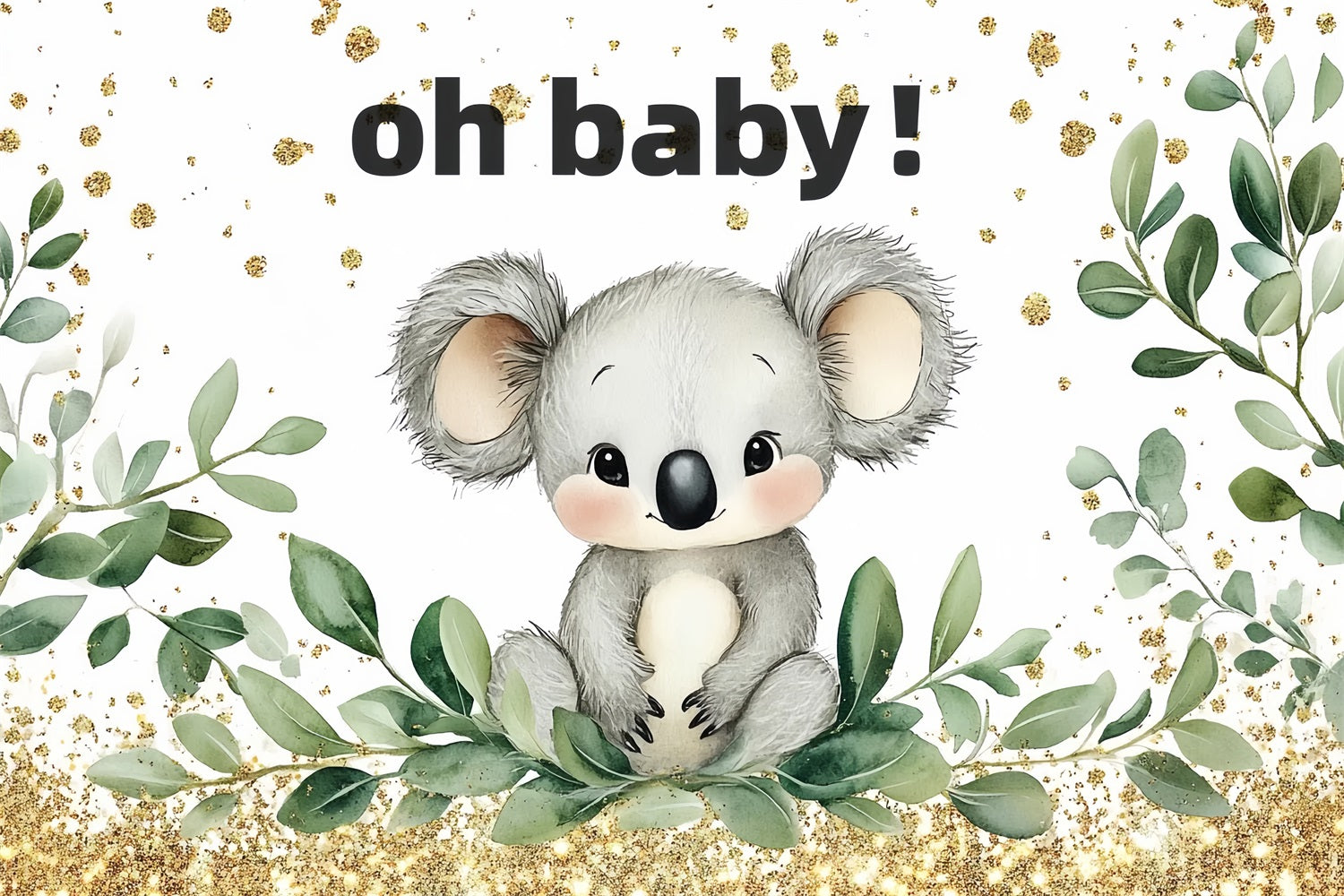 Toile de fond Baby Shower Koala Verdure Paillettes CSH2-162