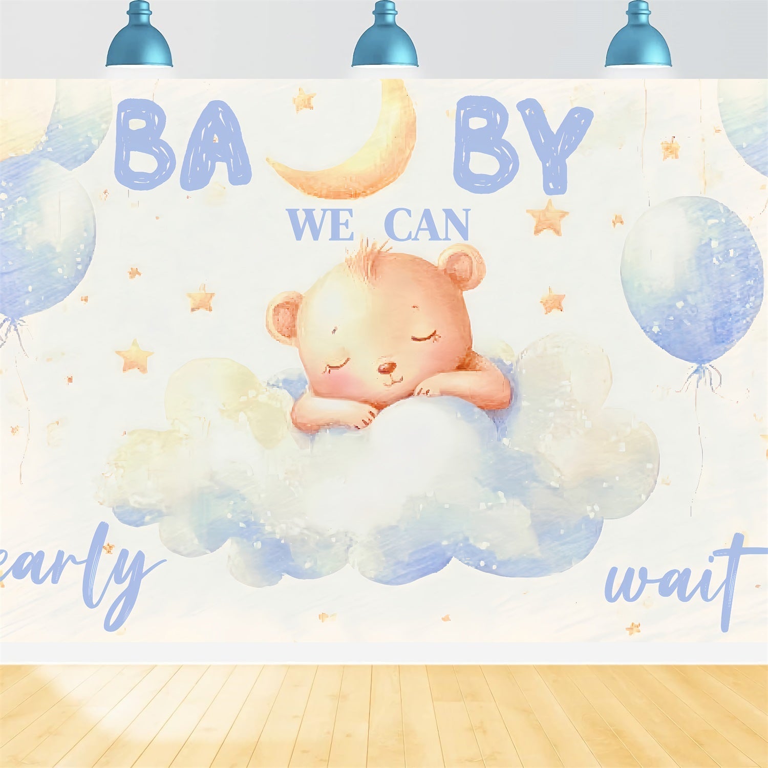 Toile de fond Baby Shower Ours Nuages Étoiles CSH2-164