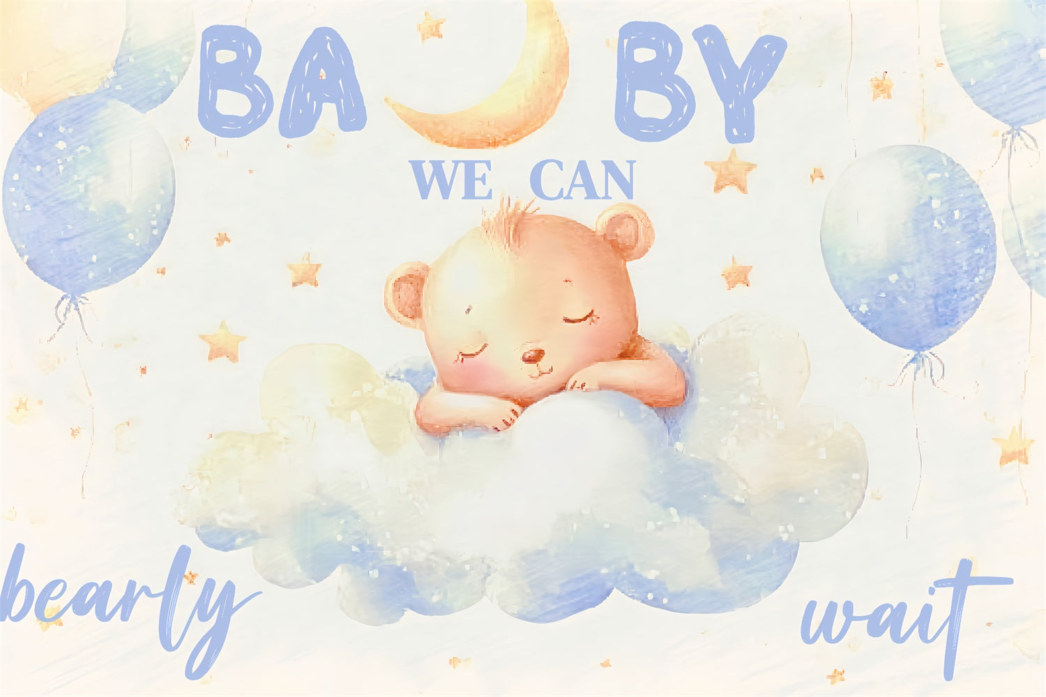 Toile de fond Baby Shower Ours Nuages Étoiles CSH2-164