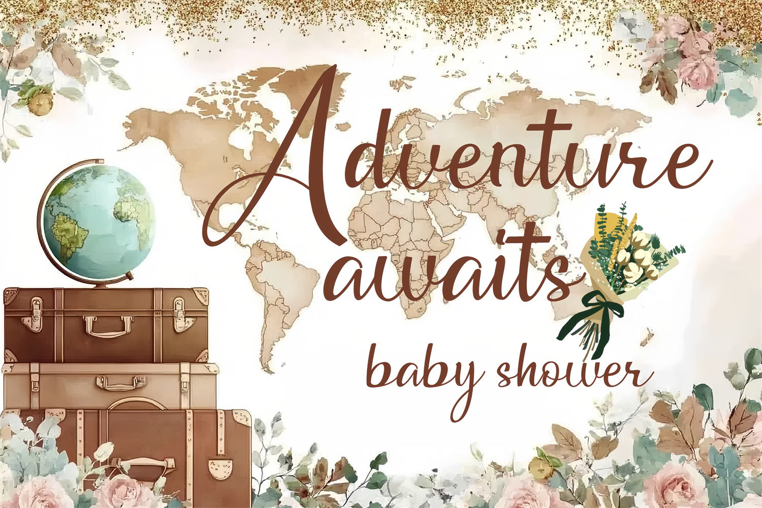 Toile de fond Baby Shower Aventure Carte Florale CSH2-169