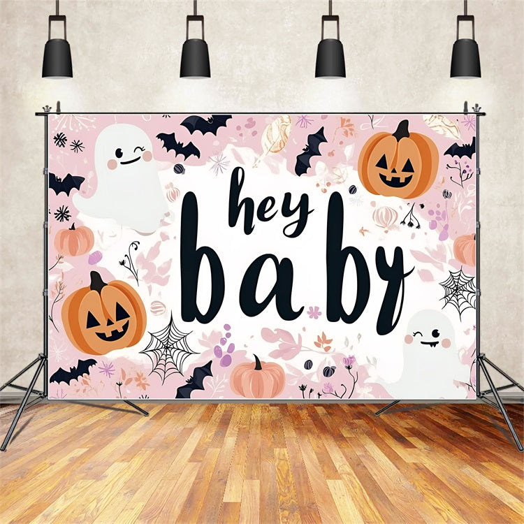 Toile de fond Baby Shower Baby Shower Halloween Fantômes Citrouilles Chauves-Souris CSH2-175