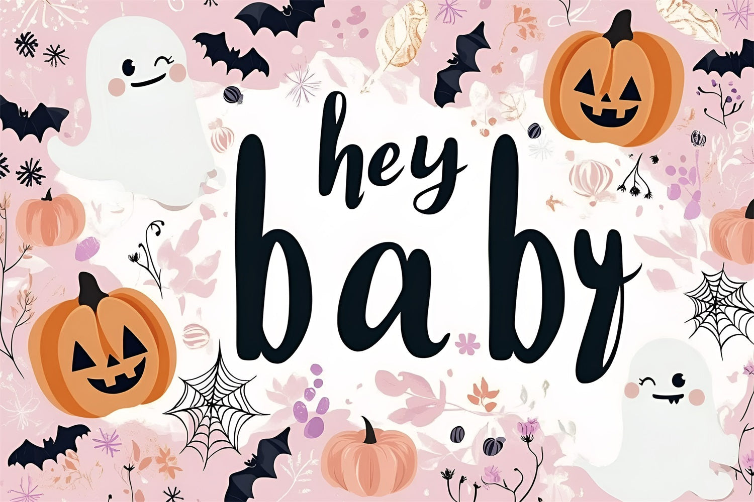 Toile de fond Baby Shower Baby Shower Halloween Fantômes Citrouilles Chauves-Souris CSH2-175