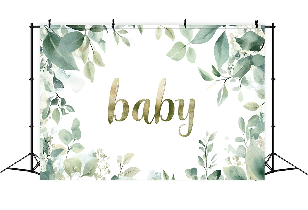 Toile de fond Baby Shower Verdure Feuilles Aquarelle CSH2-177