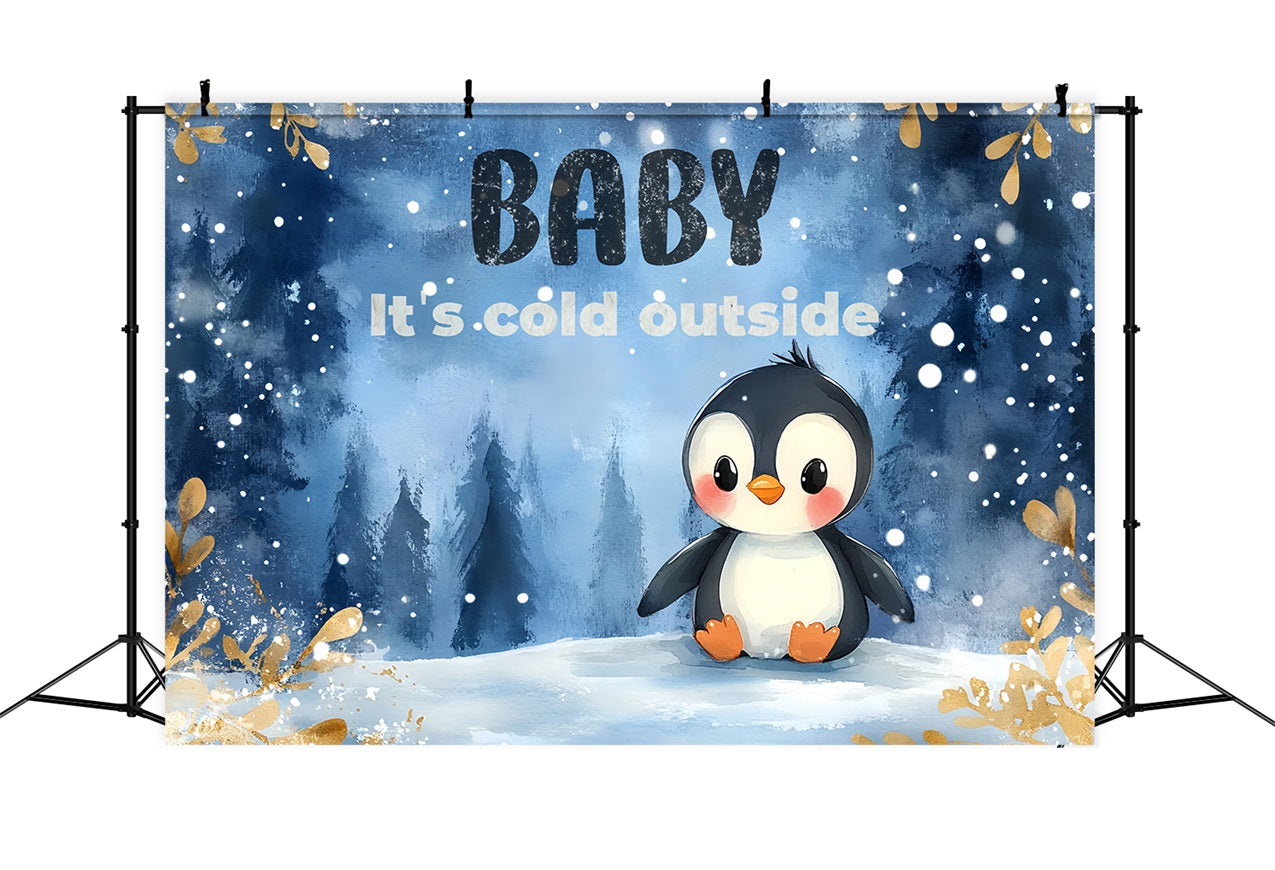 Toile de fond Baby Shower Merveille Hivernale Neige Petit Pingouin CSH2-178