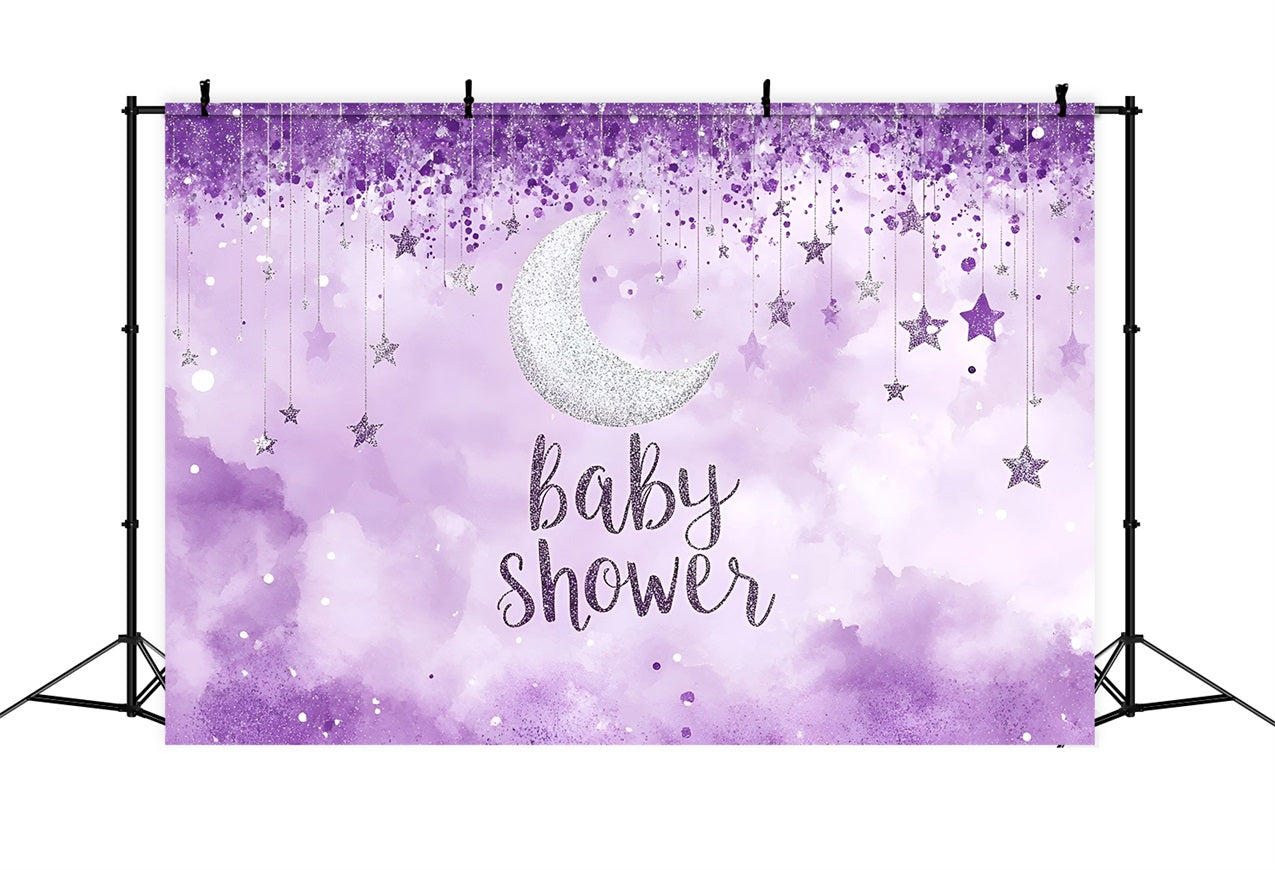 Toile de fond Shower de bébé Lune Étoiles Scintillantes Violette CSH2-184