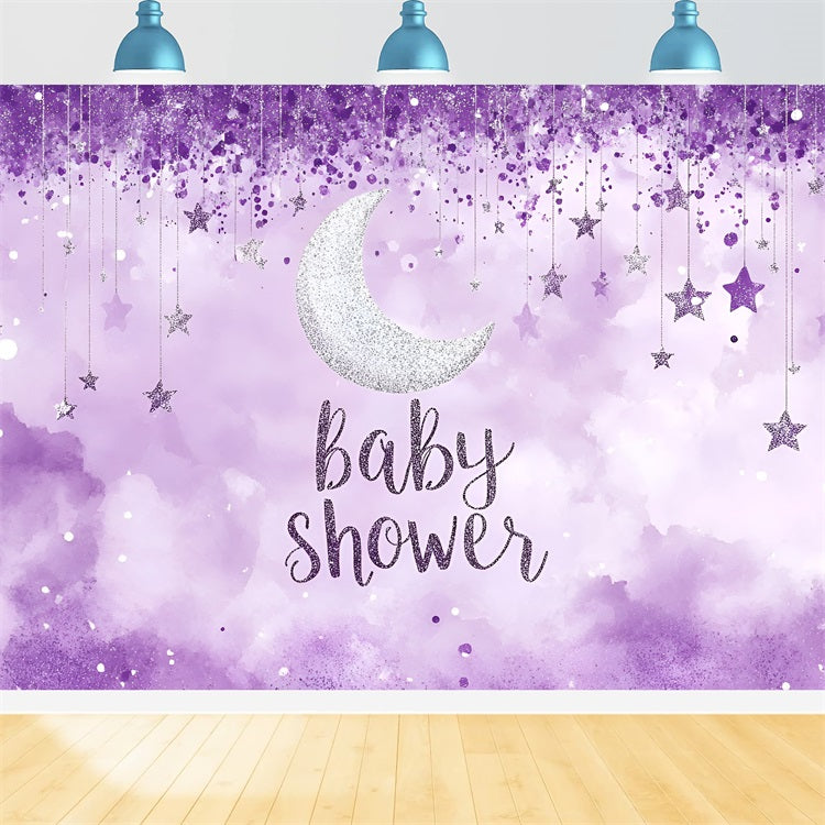 Toile de fond Shower de bébé Lune Étoiles Scintillantes Violette CSH2-184