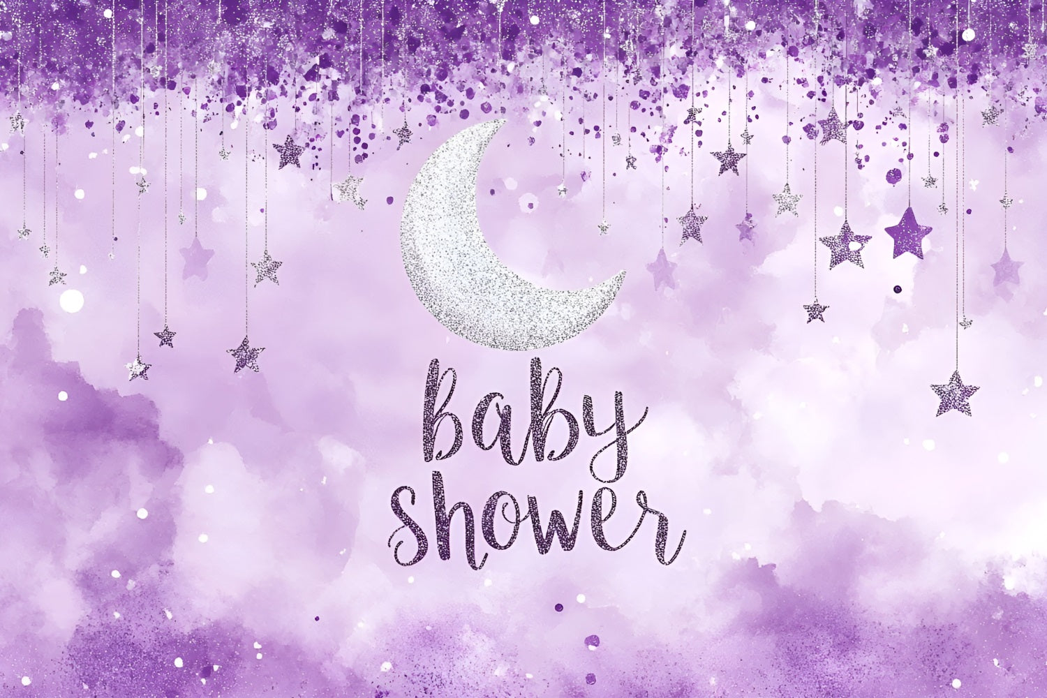 Toile de fond Shower de bébé Lune Étoiles Scintillantes Violette CSH2-184