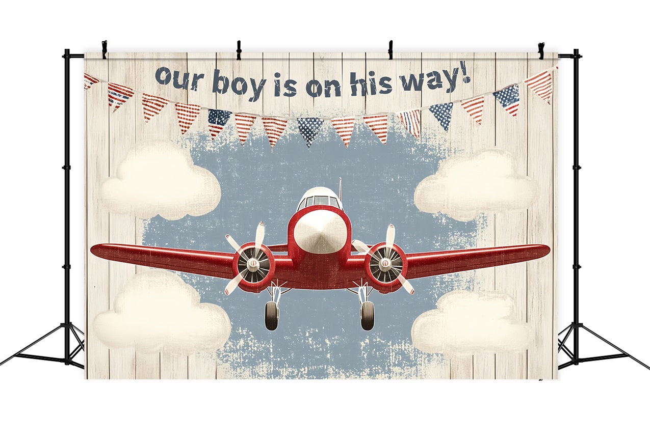 Toile de fond Shower de bébé Garçon Avion Vintage Arrivée Bébé CSH2-202