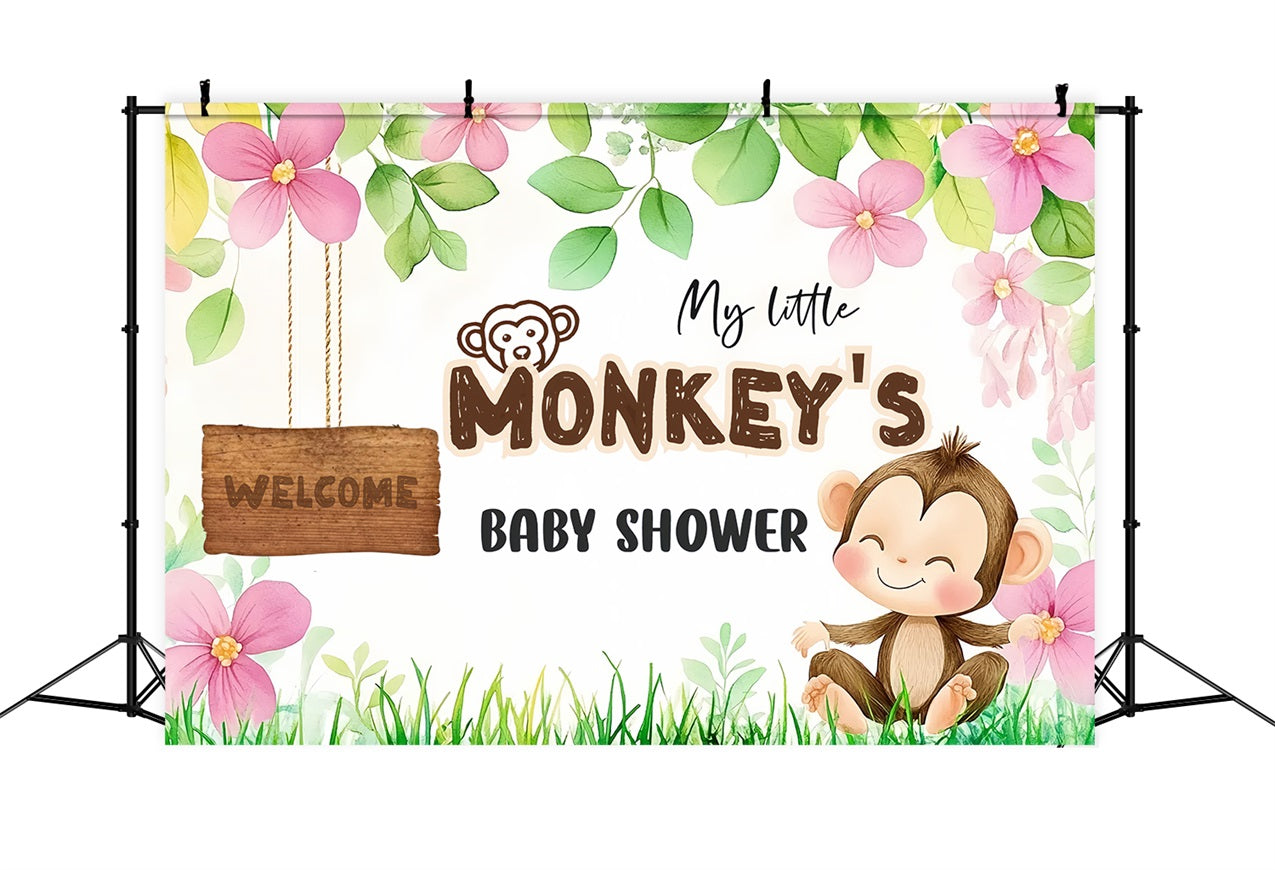 Toile de fond Shower de bébé Singe Adorable Bienvenue Bébé CSH2-204