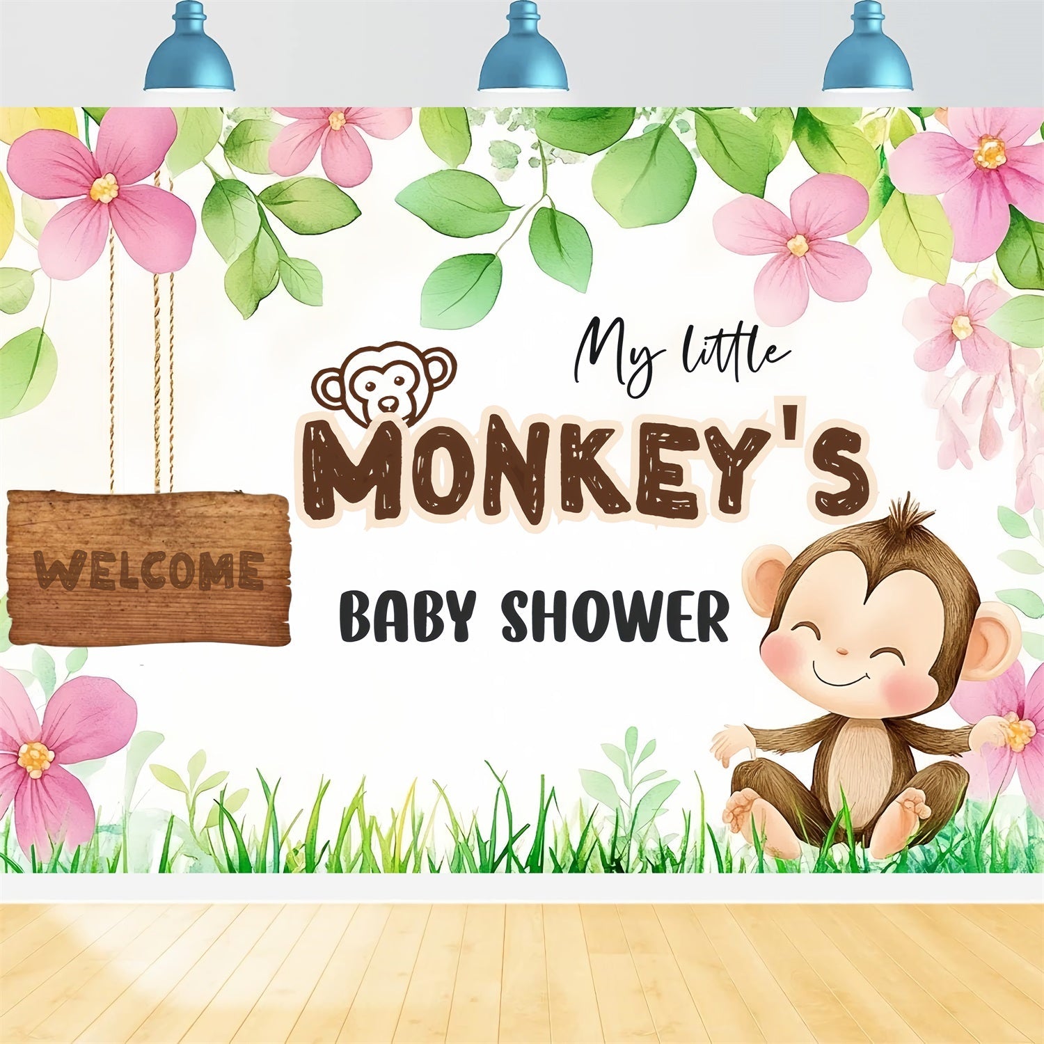 Toile de fond Shower de bébé Singe Adorable Bienvenue Bébé CSH2-204