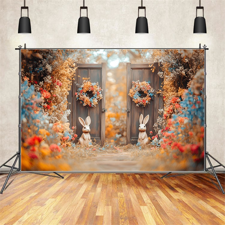Toile de fond Pâques Jardin Lapin Couronnes de Fleurs CSH2-22