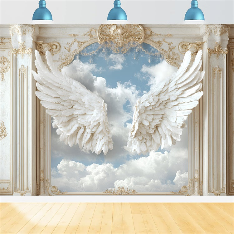 Toile de fond Mur Vintage Ailes d’Ange Blanches Ciel CSH2-240