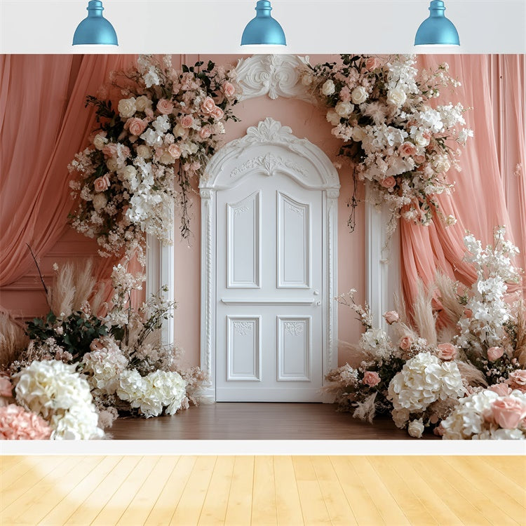 Toile de fond Mur de Fleurs Porte Fleurie Pêche CSH2-244
