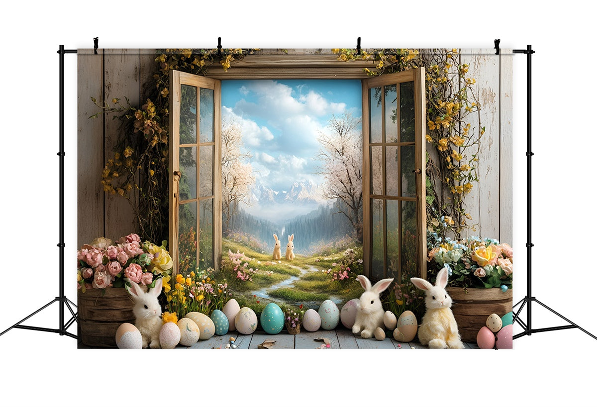 Toile de fond Photo Pâques Lapins Vibrants Chemin Fleuri CSH2-26