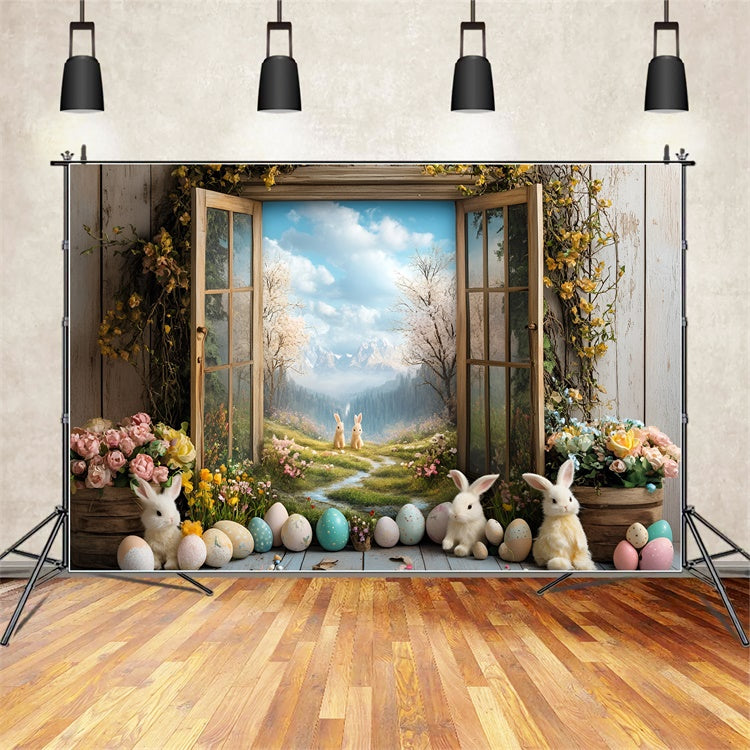 Toile de fond Photo Pâques Lapins Vibrants Chemin Fleuri CSH2-26