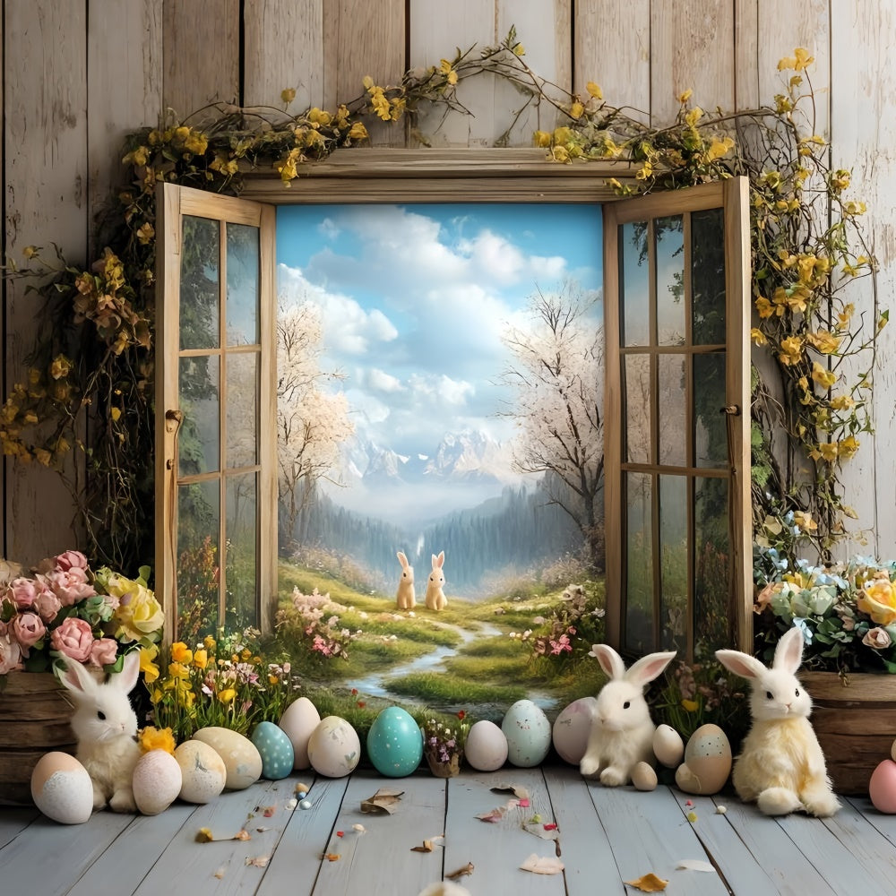 Toile de fond Photo Pâques Lapins Vibrants Chemin Fleuri CSH2-26