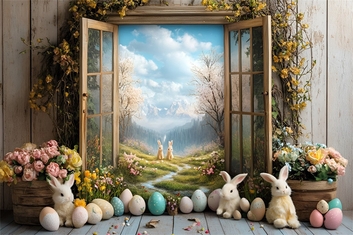 Toile de fond Photo Pâques Lapins Vibrants Chemin Fleuri CSH2-26
