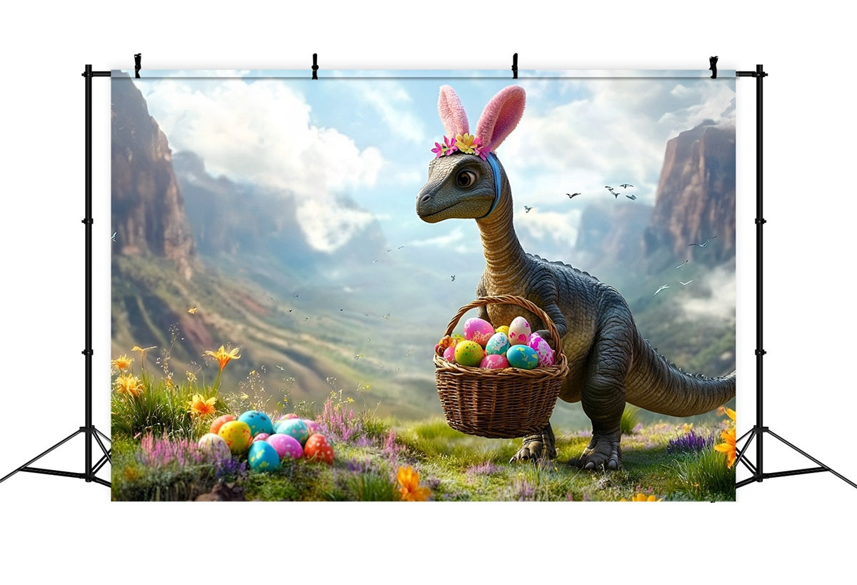 Toile de fond Déco Pâques Dinosaure Lapin Chasse aux Œufs CSH2-28