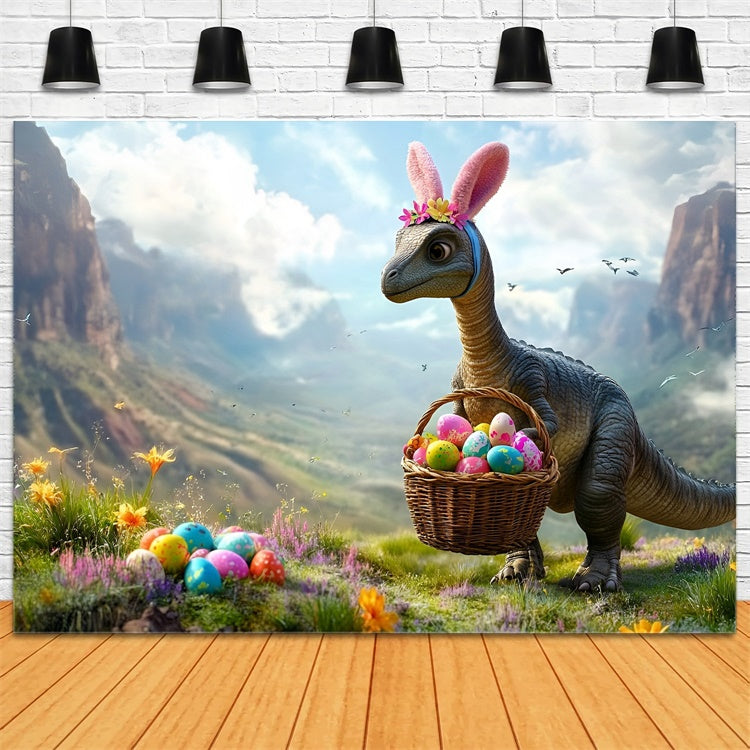 Toile de fond Déco Pâques Dinosaure Lapin Chasse aux Œufs CSH2-28