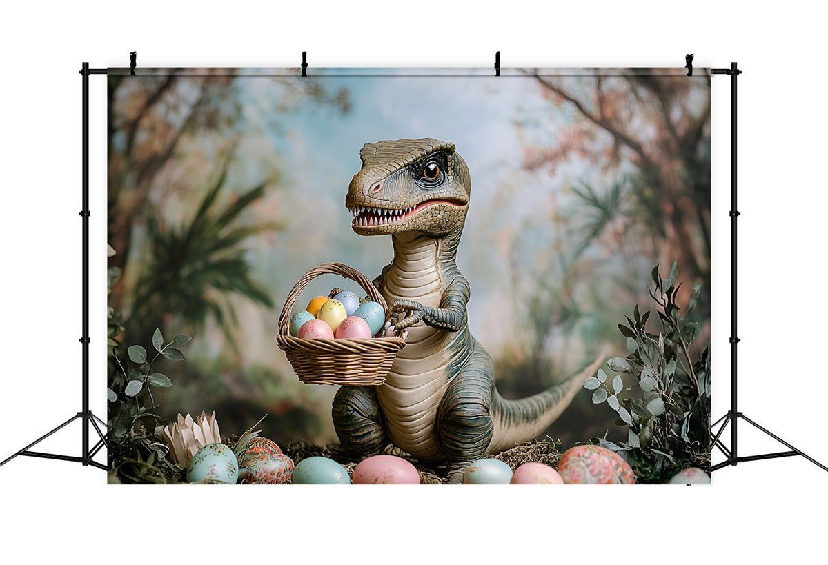Toile de fond Pâques Dino Panier Œufs Colorés CSH2-29
