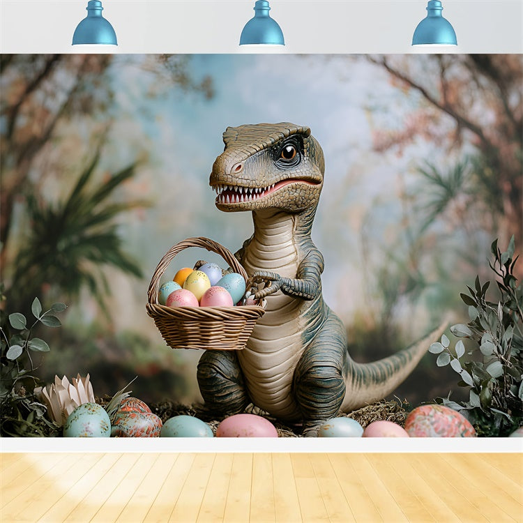Toile de fond Pâques Dino Panier Œufs Colorés CSH2-29