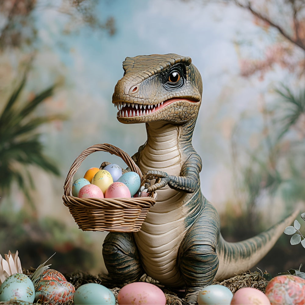 Toile de fond Pâques Dino Panier Œufs Colorés CSH2-29