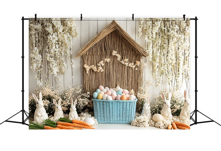Toile de fond Pâques Lapin Blanc Jardin Œufs Colorés CSH2-3