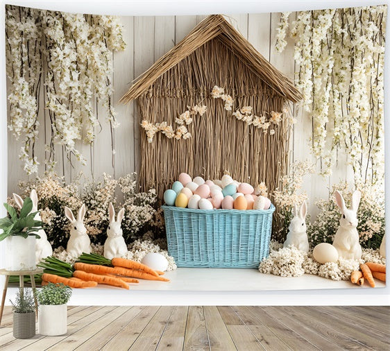 Toile de fond Pâques Lapin Blanc Jardin Œufs Colorés CSH2-3