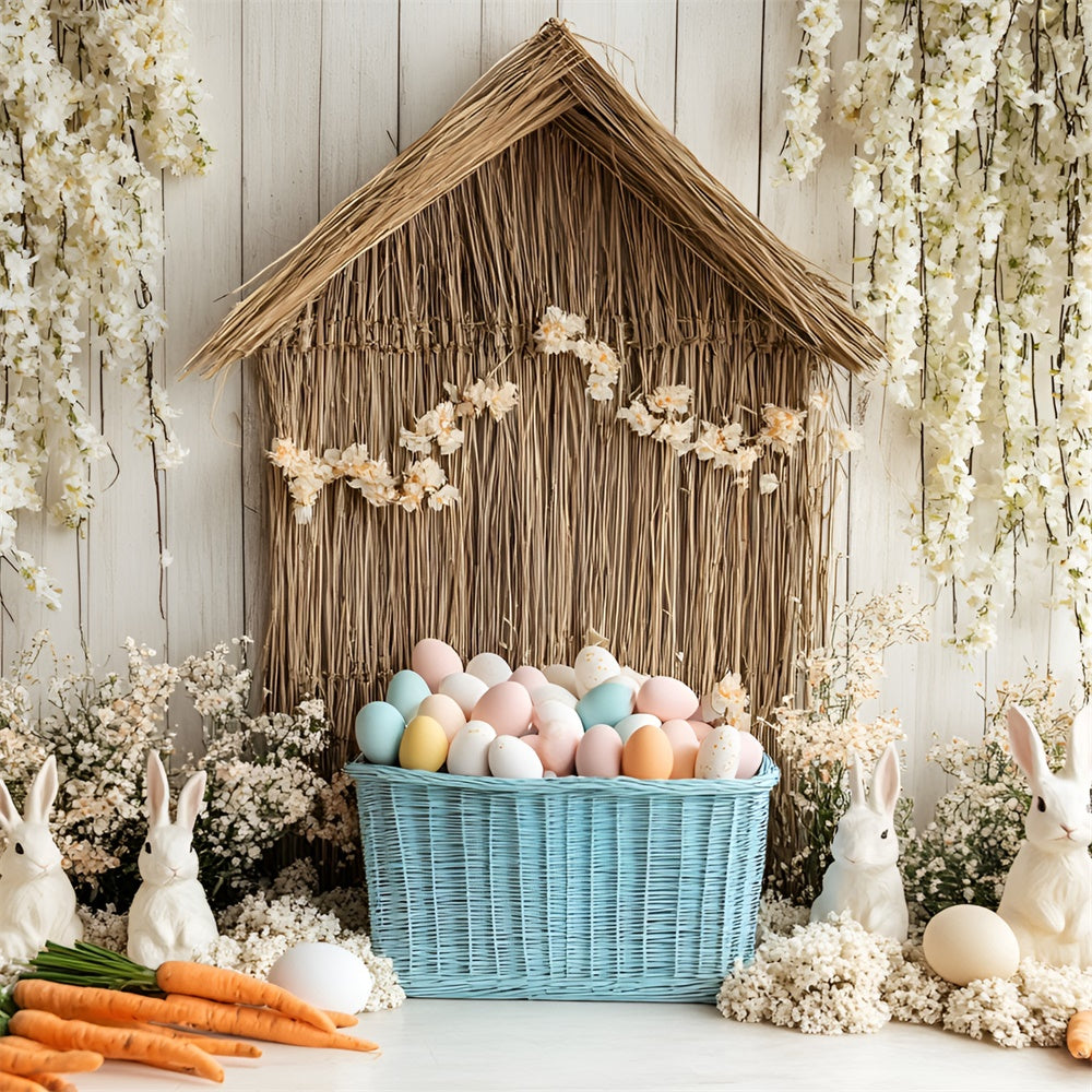 Toile de fond Pâques Lapin Blanc Jardin Œufs Colorés CSH2-3