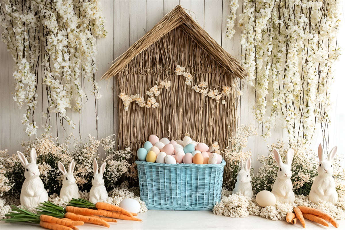 Toile de fond Pâques Lapin Blanc Jardin Œufs Colorés CSH2-3